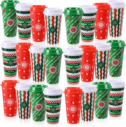 Vista 8 de Yungyan Paquete de 12 tazas de café navideñas con tapas, vasos