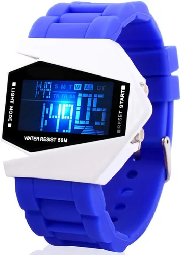 Vista 10 de FANMIS Unisex elegante estilo avión pantalla digital impermeable deportes al aire libre correa de silicona LED reloj de pulsera Negro