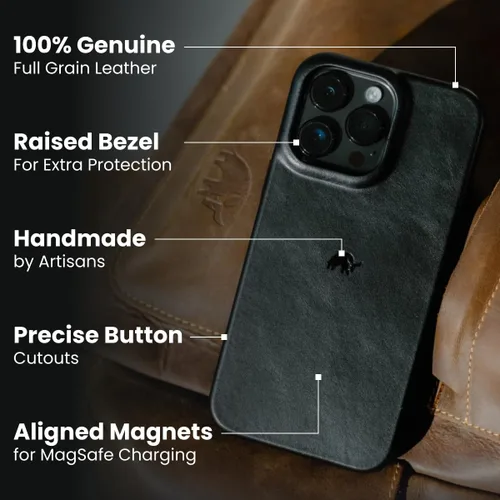 Vista 2 de Bullstrap Funda de cuero hecha a mano de alta calidad para iPhone 13 Ajuste impecable sin volumen y compatible con MagSafe Funda de cuero