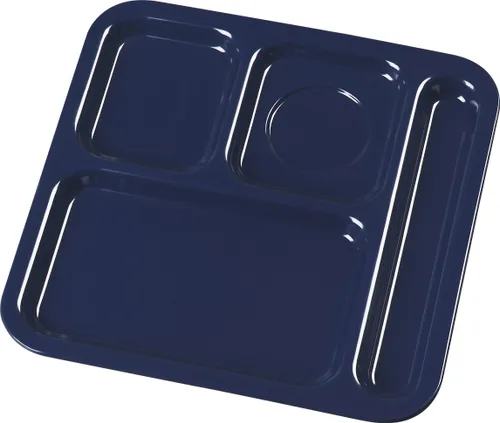 Vista 6 de Carlisle FoodService Products Bandeja de plástico para comida diestra con 4 compartimentos para escuelas, cafeterías y comedores, melamina, 10 x Azul