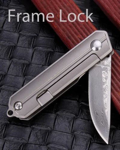 Vista 2 de Samior HY004 Mini cuchillo de bolsillo con mango de titanio, hoja de damasco de 1.4 pulgadas, llavero de cuello utilitario EDC cuchillos