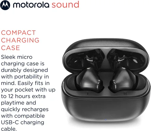 Vista 6 de Motorola Sound Moto Buds 125 True Wireless Earbuds, IPX5, impermeables, a prueba de sudor, control táctil, con micrófono de cancelación de ruido