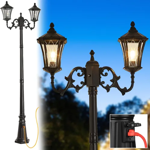 Vista 12 de Luces solares para poste del atardecer al amanecer, lámparas solares para exteriores con base de montaje en muelle, cabezal de luces exteriores