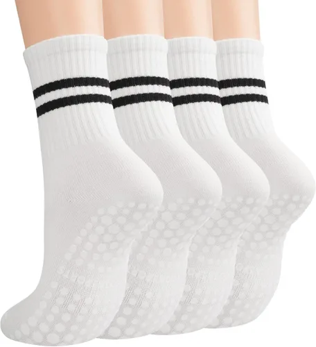 Vista 10 de Calcetines de Pilates Slouch Crew para mujer, calcetines de yoga con agarre antideslizante para barre ballet, baile, hospital, entrenamiento