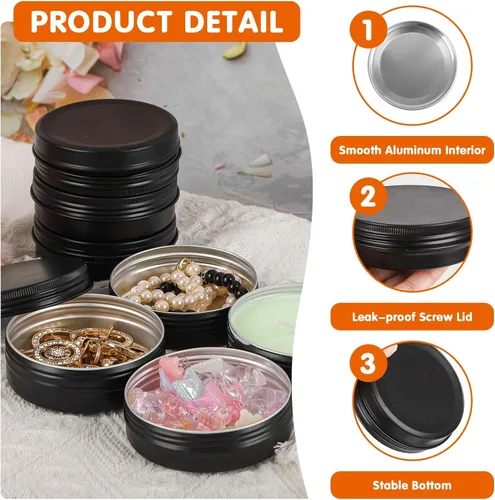 Vista 3 de Latas de 4 onzas con tapas, paquete de 12 latas redondas de 4 onzas, latas de aluminio con tapas, recipientes recargables de 4 onzas para bálsamos