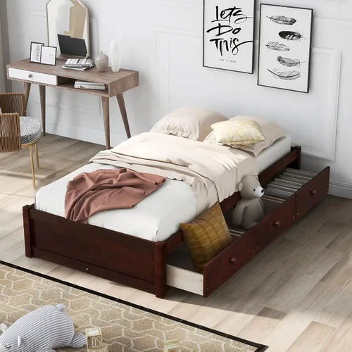 Vista 11 de Harper & Bright Designs Cama de plataforma tamaño Queen con 2 mesitas de noche y 2 lámparas, cama Queen de madera con cabecero, combinación de ratán