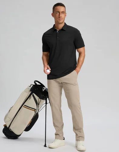 Vista 6 de Polo de golf para hombre, secado rápido, absorbe la humedad, manga corta A-Negro