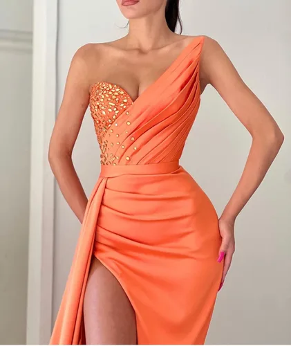 Vista 3 de Vestidos de fiesta de sirena sin tirantes 2023, vestidos de noche formales con cuentas y cuello en V, vestidos de fiesta para mujer