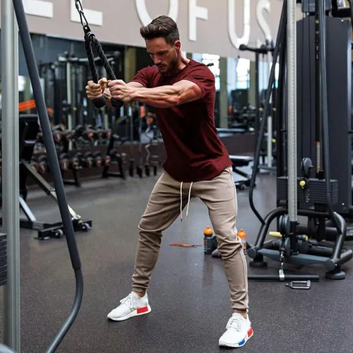 Vista 3 de COOFANDY Camiseta de entrenamiento muscular para hombre, camiseta de manga corta para gimnasio, culturismo, moda