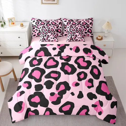 Vista 15 de Erosebridal Juego de edredón de 7 piezas con estampado de leopardo, tamaño Queen, juego de ropa de cama súper suave con estampado de guepardo, juego