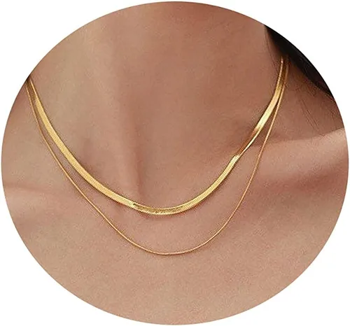 Vista 8 de Mauzew Collar de cadena de serpiente chapada en oro de 18 quilates, collar de espiga en capas, gargantilla para mujer, collares con dije de punto
