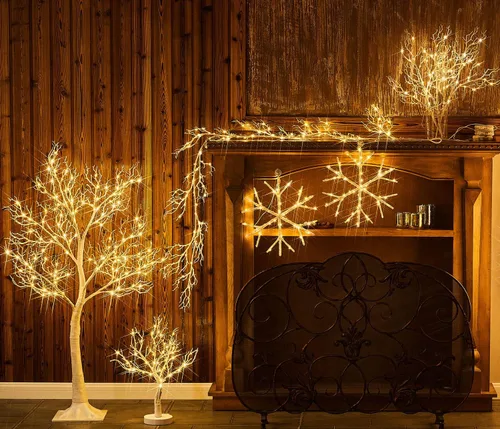 Vista 3 de LITBLOOM Árbol blanco con luces enchufables de 4 pies, 150 luces de hadas, árboles de ramitas de coral iluminados para interiores y exteriores