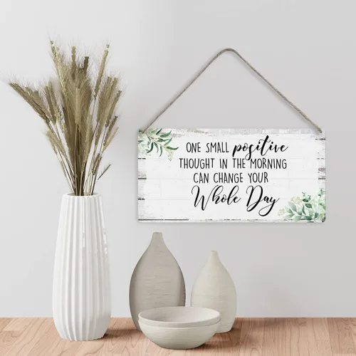 Vista 5 de MIGUMUTU Letreros de madera con texto en inglés «One Small Positive Thought in the Morning Can Change Your Whole Day Sichings»