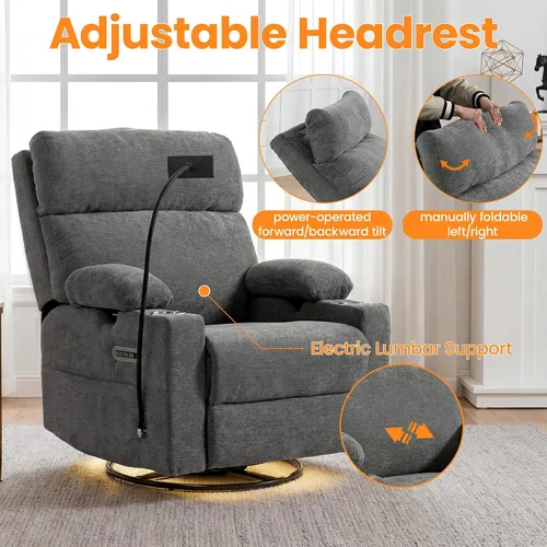 Vista 6 de Mecedora para guardería con reposabrazos ajustables, silla mecedora Gris oscuro