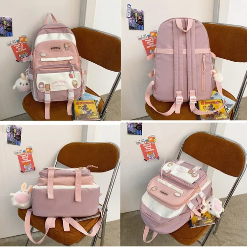 Vista 2 de Mfikaryi Mochila kawaii para niñas, bolsas escolares estéticas, bolsa de libros con bonito colgante de felpa para adolescentes, Púrpura, Mochilas