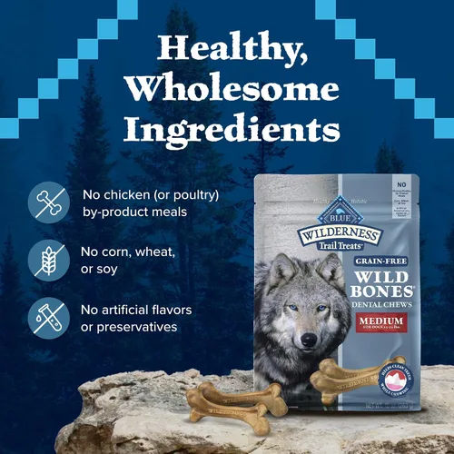Vista 7 de Blue Buffalo Wilderness Wild Bones - Golosinas dentales masticables sin granos, tamaño mediano, bolsa de 27 onzas Reduces Tartar & Plaque