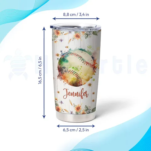 Vista 4 de Hyturtle Regalos personalizados para amantes del béisbol, vaso de acero inoxidable con nombre personalizado de 20 onzas con tapa, idea de regalo