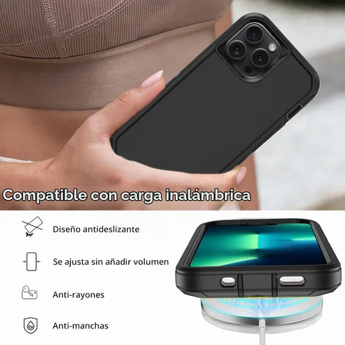 Vista 5 de Funda para iPhone 13 Pro con 2 protectores de pantalla, protección contra caídas a prueba de golpes, cuerpo completo, resistente, 3 capas, militar