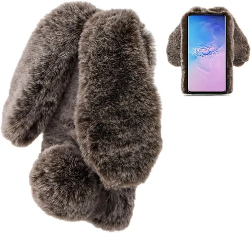 Vista 7 de LCHDA Funda de conejo para Samsung Galaxy S21 FE 5G, lindas orejas de conejo 3D, bola de pelo suave y peluda, cálida, de piel sintética, esponjosa