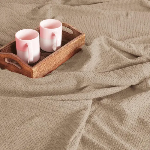 Vista 2 de BOUTIQUO - Cobija de cama 100% algodón, cobija térmica transpirable tamaño individual 60"x90", suave cobija de punto panal 152cmx229cm, cobija