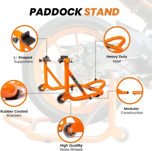 Vista 3 de GRAND PITSTOP Soporte para motocicleta, soporte de elevación de paddock para rueda trasera con horquilla y bobina de basculante, capacidad