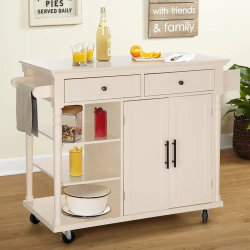 Vista 8 de Sophia & William Carrito de isla de cocina con ruedas con bandeja extensible, estante ajustable y puerta de cristal, isla de almacenamiento móvil