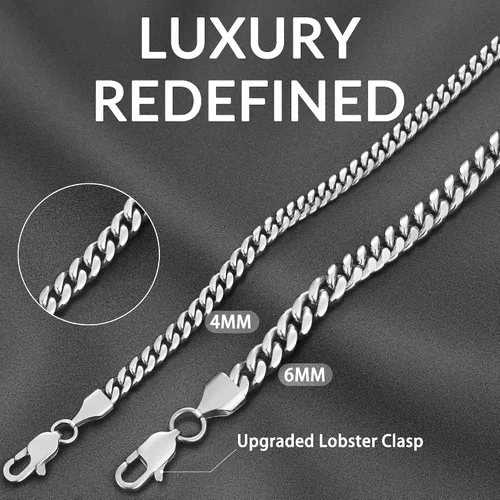 Vista 3 de Momlovu Cadena chapada en oro de 18 quilates en tono plateado para hombres y niños, cadena de eslabones cubanos de acero inoxidable chapado en oro