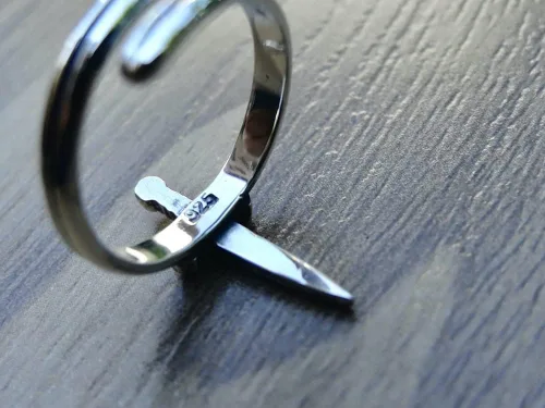Vista 8 de Anillo de espada de plata de ley 925, banda de daga, ajuste abierto, joyería unisex