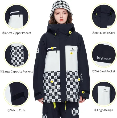 Vista 4 de HIGH EXPERIENCE Chaqueta de esquí para snowboard, nieve, invierno, impermeable, aislada, resistente al viento, chaqueta cálida con capucha
