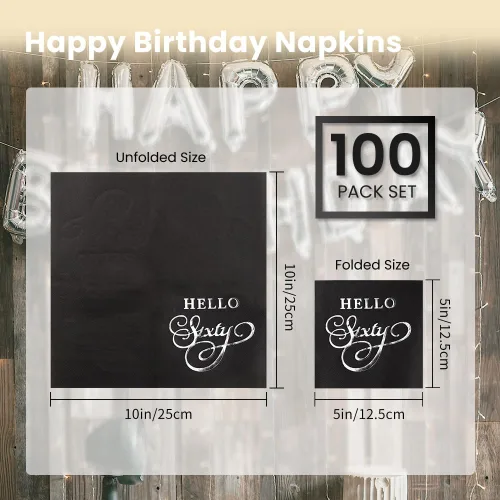Vista 4 de Servilletas de papel desechables para fiesta de cumpleaños con lámina dorada, decoraciones de feliz cumpleaños, paquete de 100, servilletas de 3