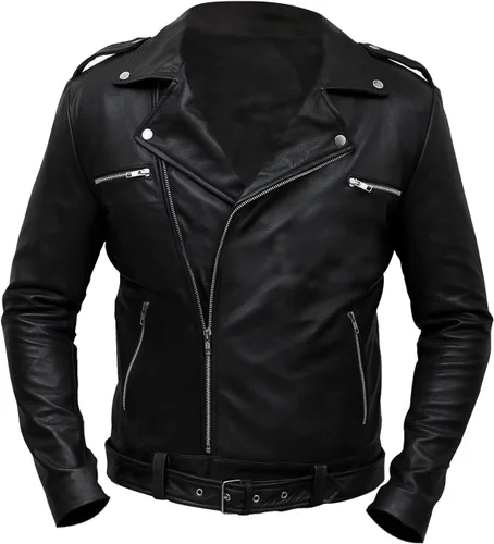 Vista 2 de Mens Motorcycle Leather Jacket Black - Real Lambskin Asymmetrical Rider Jacket for Bikers Genuine Leather