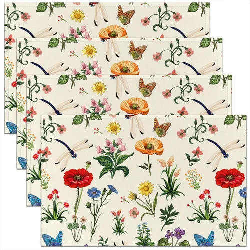 Vista 9 de Juego de 4 manteles individuales con diseño de hongos salvajes, acuarela, plantas naturales, decoración de plantas, para niños, adolescentes