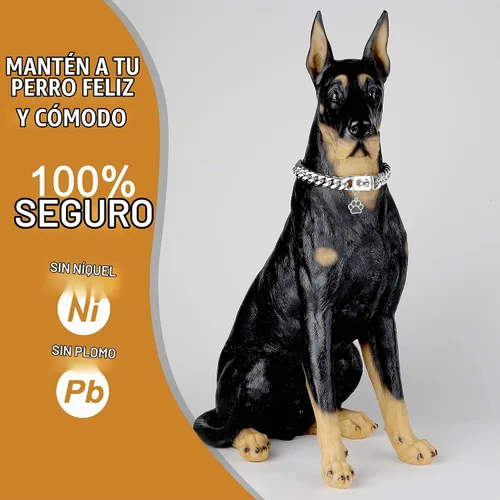 Vista 2 de Collar de cadena para perro, collar de acero inoxidable resistente de 0.394 pulgadas con eslabones cubanos, cadena de metal para perro con hebilla a