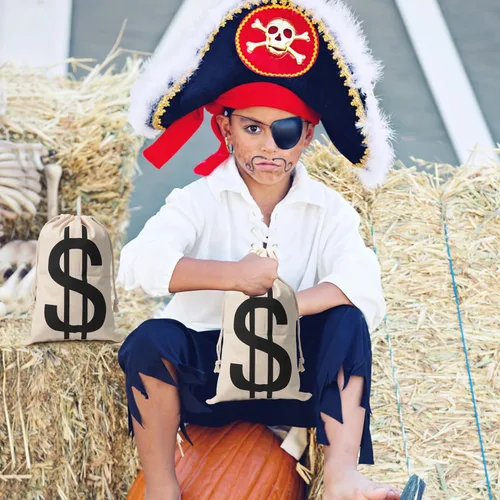 Vista 3 de 4 bolsas de dinero de lona de 6.3 x 9 pulgadas, bolsa de dinero de Halloween con letrero de dólar, sacos de dinero para disfraz de ladrón de bancos