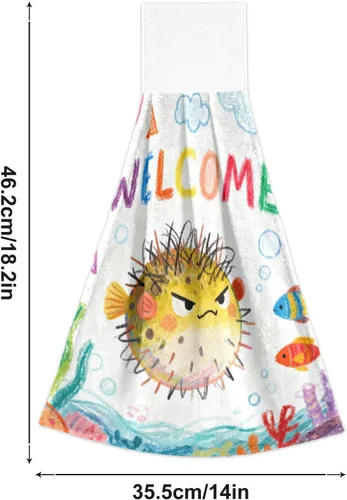 Vista 3 de Toallas colgantes para cocina con punta de dedo para baño, bienvenida, pescado, japonés, retro, impreso, bienvenida, lápiz de pescado