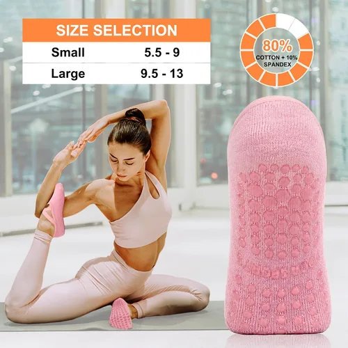 Vista 5 de Diu Life Paquete de 3 calcetines de pilates de yoga con agarres para mujer, antideslizantes, entrenamiento, barra pura, ballet, danza, calcetines