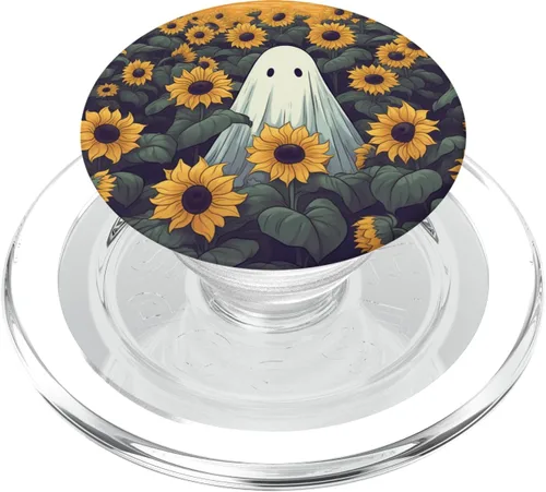 Vista 8 de Retro Ghost Girasol Diseño Floral Halloween Mujeres Graphic PopSockets PopGrip Estándar