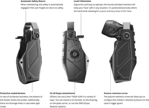Vista 5 de Orpaz Funda Taser X26P compatible con Axon TASER X26P para autodefensa, cuenta con un mecanismo de retorno automático de seguridad, unisex