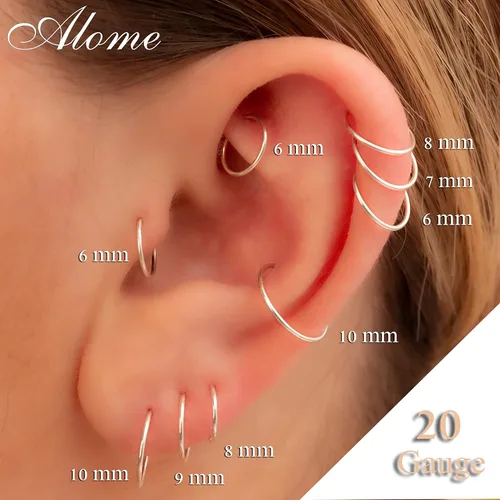 Vista 17 de Aretes de aro de oro de plata – Aretes de aro para mujer, dos piezas de aros de plata fina rellenos de oro, aro de hélice, anillo de tragus, aro