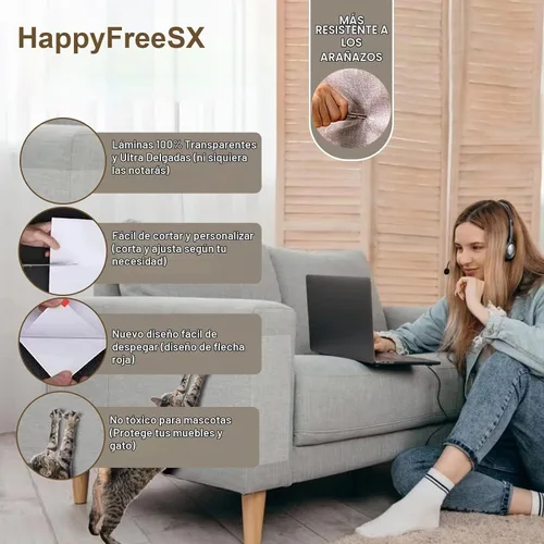 Vista 4 de Protector de muebles antiarañazos para gatos, paquete de 10, cinta disuasoria de arañazos para gatos, protector de sofá para gatos, protectores