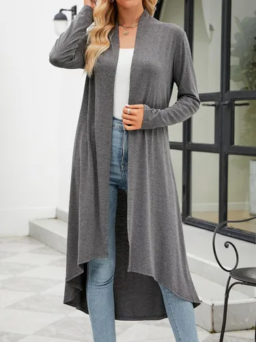 Vista 3 de Cárdigan de manga larga casual para mujer, largo y abierto por delante, ligero, con dobladillo asimétrico, drapeado (tallas S3XL)