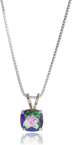 Vista 14 de MAX + STONE 925 Sterling Silver Cushion Cut Birthstone Necklace for Women 6mm Hypoallergenic Solitaire Necklace Gemstone Pendant Necklaces with