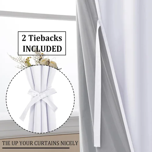 Vista 4 de DWCN Cortinas opacas 100% blancas de 84 pulgadas de largo para dormitorio con forro negro, doble capa con aislamiento térmico, paneles de cortina