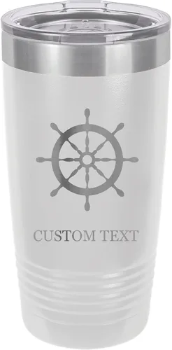 Vista 11 de 20-Ounce Vacuum Insulated Stainless Steel Tumbler Customized Double-Walled Laser Engraved Orange Coffee Mug, Ship Wheel, Personalized