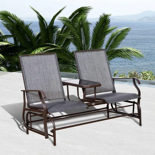 Vista 2 de Nishore Silla de doble planeador para patio de tela de malla al aire libre para 2 personas con mesa central