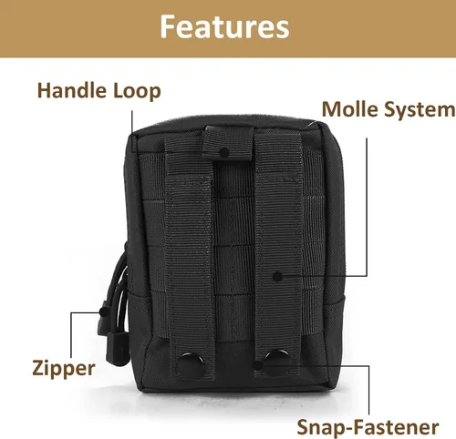 Vista 4 de Paquete de 4 bolsas Molle Tactical Utility EDC Bolsas pequeñas con 4 parches desmontables y 4 clips de anillo en D