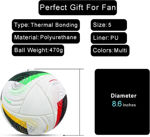 Vista 2 de Balón de fútbol Euro Cup Tamaño 5 – Tapa suave, perfecta para entrenar y jugar, para aficionados al fútbol y adultos
