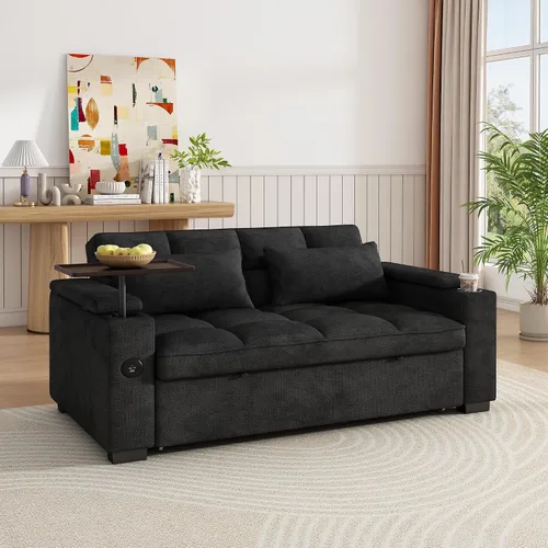 Vista 5 de KEIKI 65" 3-in-1 Sofa Bed, Folding Chenille Loveseat Sleeper with USB