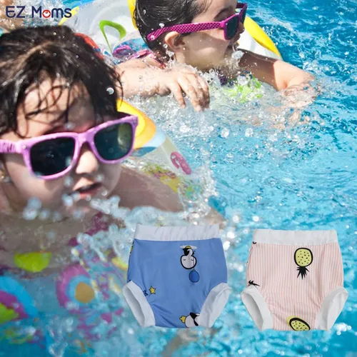 Vista 6 de EZ Moms 2 paquetes de pañales de natación para bebé, reutilizables, suaves y sedosos, pañales de natación lavables para niños y niñas, 2T, pañales