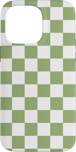 Vista 21 de Funda clásica a cuadros para iPhone 13 Pro Max, color verde salvia y blanco